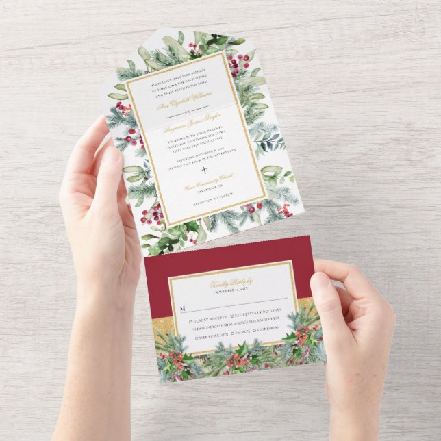Ava Winter Christian Wedding Invitation with RSVP (Tearaway)
