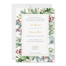 Ava Winter Greenery Wedding Invitation with RSVP