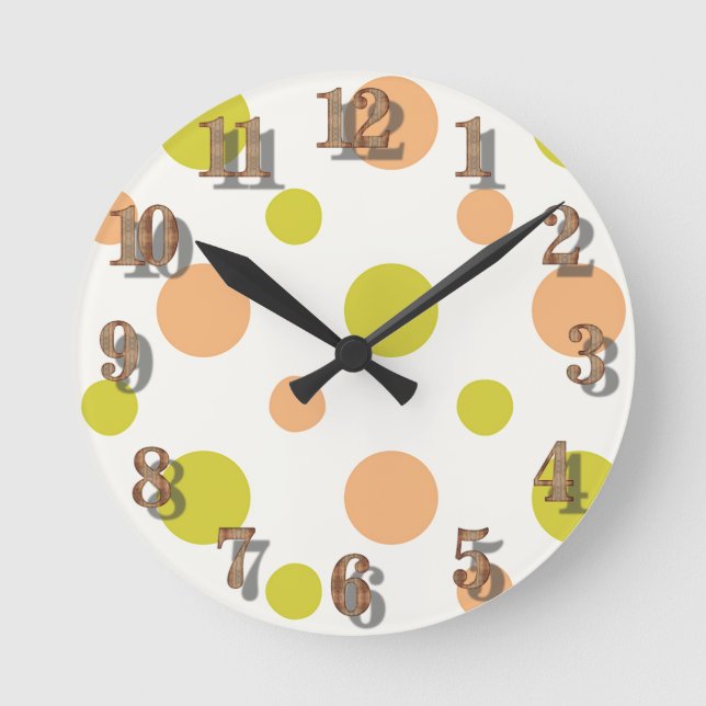 Avaco & Peach Polka Dot Retro Design Round Clock (Front)