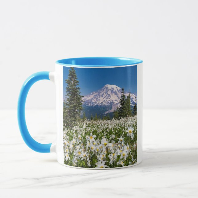 Avalanche lilies and Mount Rainier 2 Mug (Left)