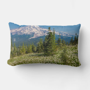 Avalanche lilies and Mount Rainier Lumbar Pillow