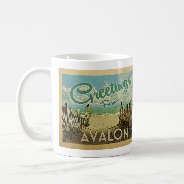 Avalon Beach Vintage Travel Coffee Mug (Left)