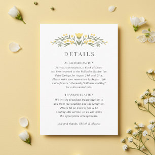 Avalon Butter Yellow Floral Wedding Details Enclosure Card