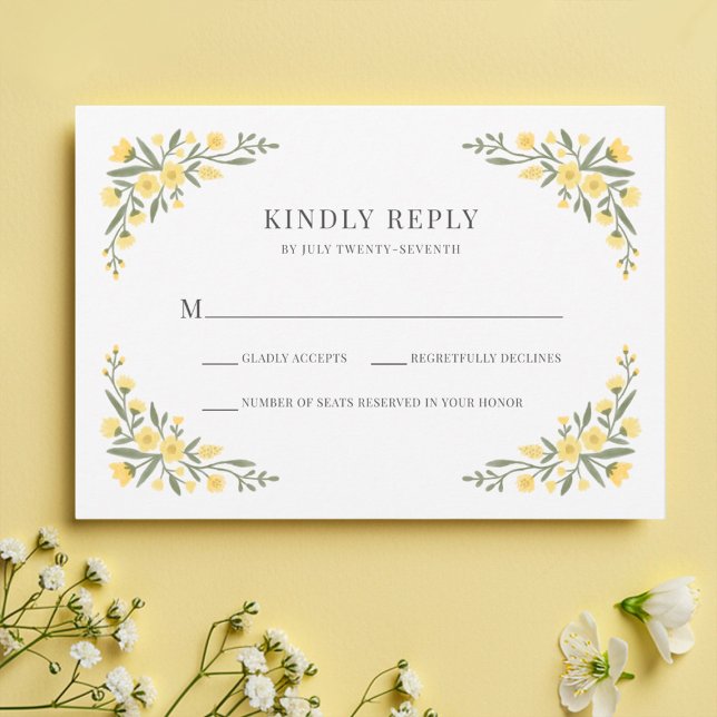 Avalon Elegant Yellow Wildflower Frame Wedding RSVP Card (Creator Uploaded)