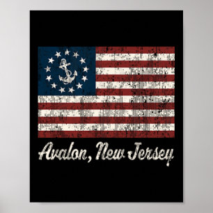 Avalon Nj Vintage Sailing Us Anchor Boat Flag Tee Poster