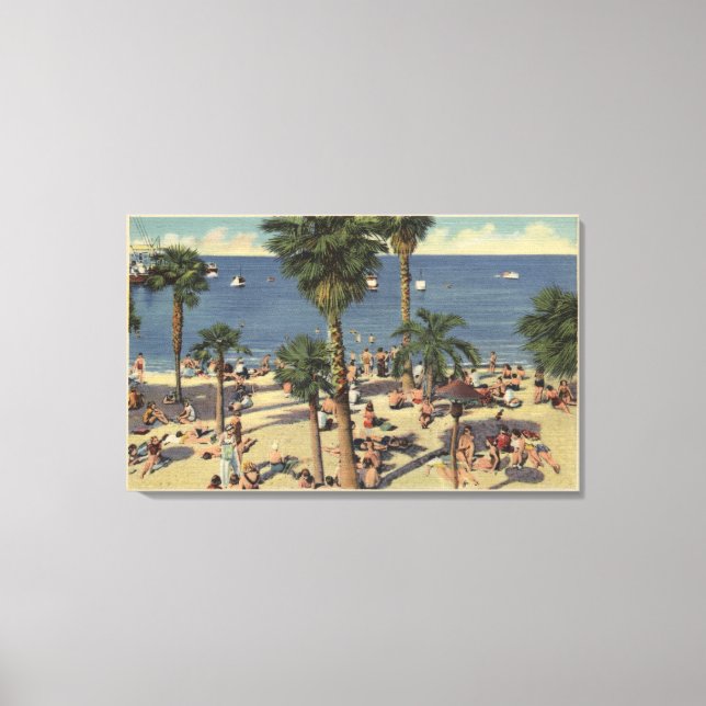 Avalon View of Beach w/ Sunbathers Canvas Print (Front)