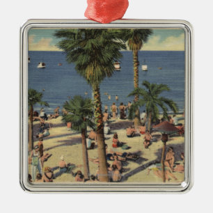 Avalon View of Beach w/ Sunbathers Metal Ornament