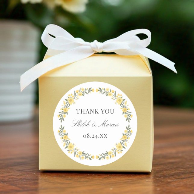 Avalon Yellow Wildflowers Circle Wedding Favour Classic Round Sticker (Creator Uploaded)