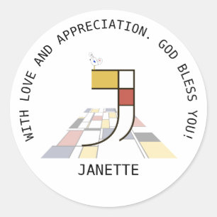 Avant-Garde Art Style Monogram. Letter J Classic Round Sticker