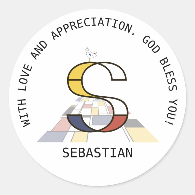 Avant-Garde Art Style Monogram. Letter S Classic Round Sticker (Front)