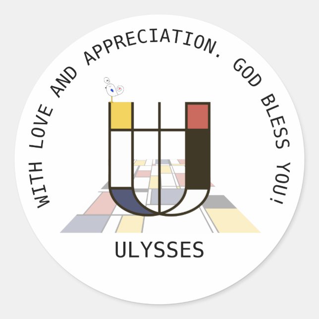 Avant-Garde Art Style Monogram. Letter U Classic Round Sticker (Front)