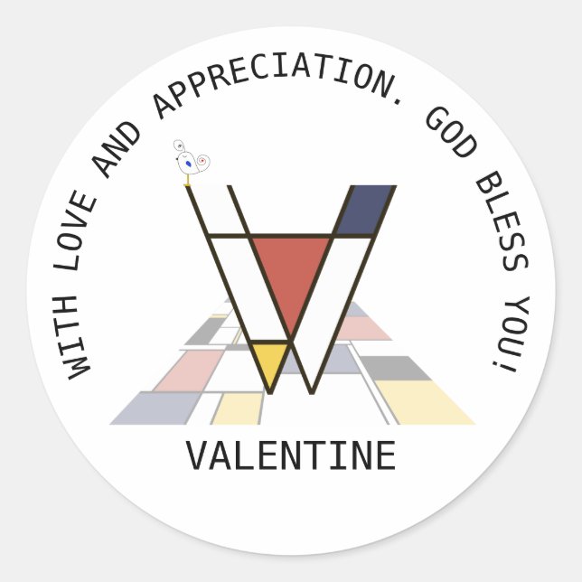 Avant-Garde Art Style Monogram. Letter V Classic Round Sticker (Front)