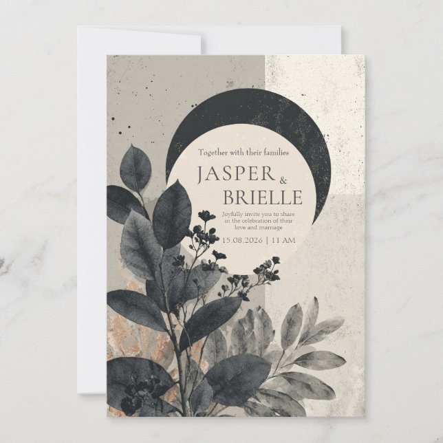 Avant Garde Celestial Black Foliage Wedding Invitation (Front)