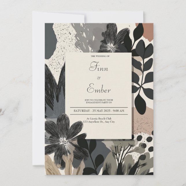 Avant-Garde Foliage Floral Wedding Invitation (Front)