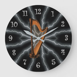 Avant-Garde, Harp Lightening 01 B, Black/Silver ~  Large Clock