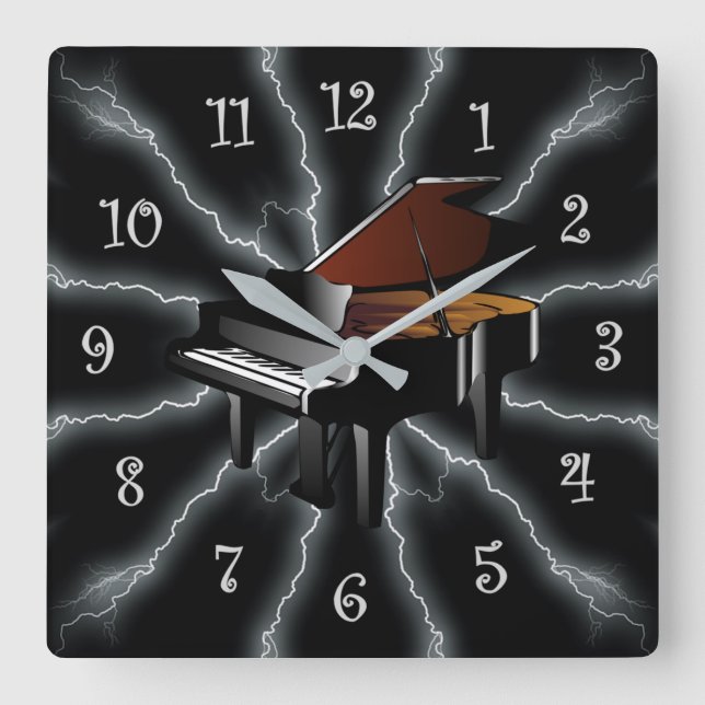 Avant-Garde, Piano Lightening 01 B, Black & Silver Square Wall Clock (Front)