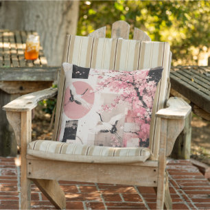 Avant-Garde Sakura & Cranes Harmony Outdoor Pillow