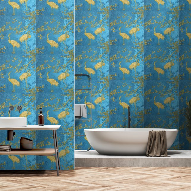 Avant-Garde Sakura & Cranes Harmony Wallpaper (Bathroom)