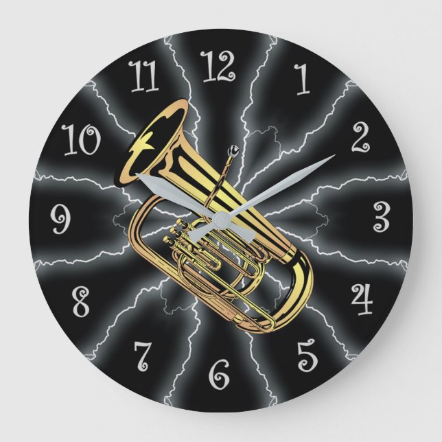Avant-Garde ~ Tuba Lightening 01 B ~ Black/Silver~ Large Clock (Front)