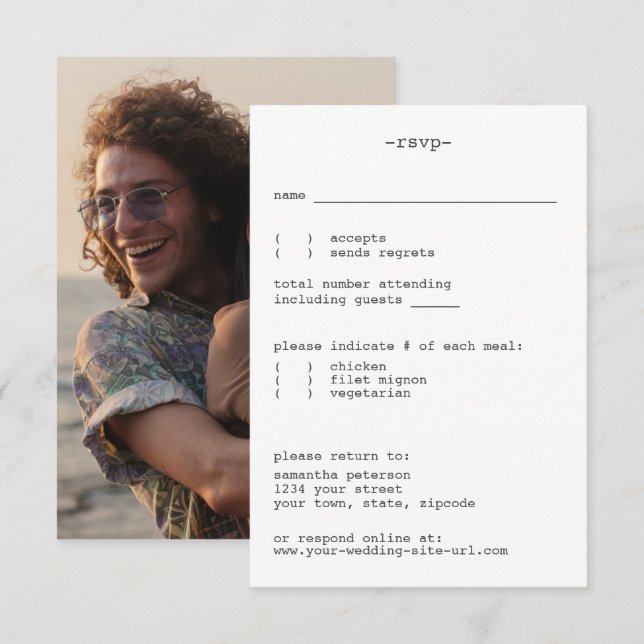 Avant-Garde White Minimalist Simple Wedding RSVP Card (Front/Back)