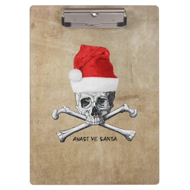 Avast Ye Santa Holiday Pirate Skull #1 Clipboard (Front)