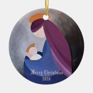 Ave Maria and Baby Jesus Nativity vintage painting Ceramic Ornament