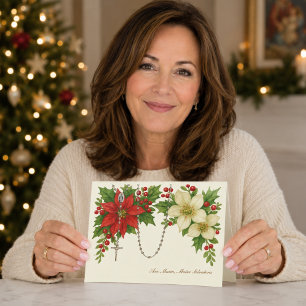 Ave Maria Christmas Blessing with Rosary Florals Holiday Card