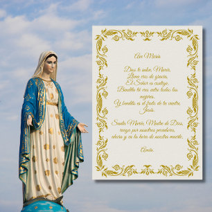 Ave María Elegant Off-White and Gold Botanicals Po Poster