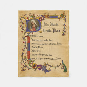 Ave Maria Hail Mary in Latin Decorative Border Fleece Blanket