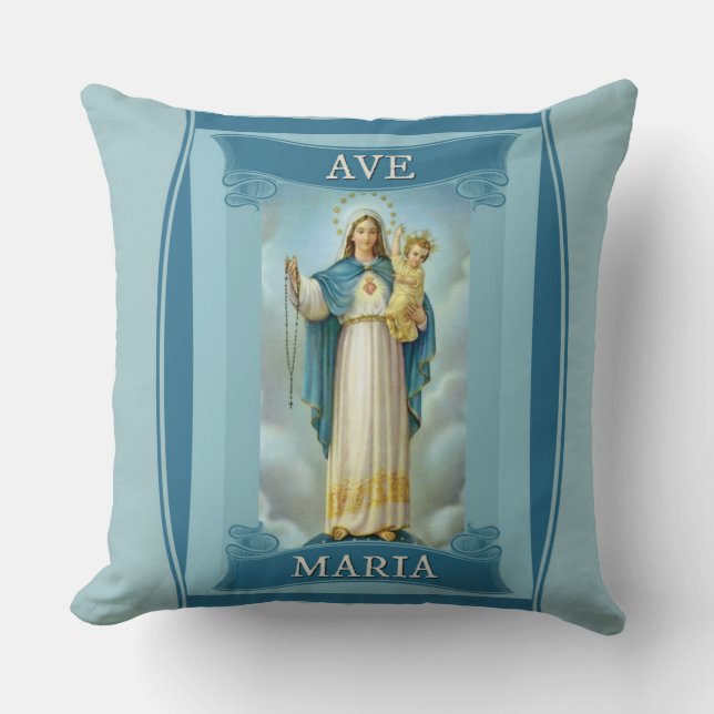 AVE MARIA VIRGIN MARY CHRIST CHILD Rosary Throw Pillow (Front)