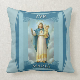 AVE MARIA VIRGIN MARY CHRIST CHILD Rosary Throw Pillow