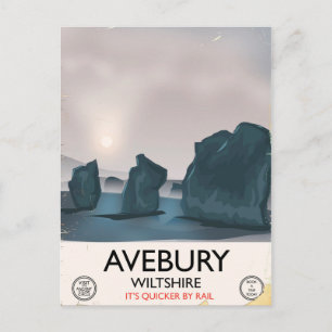 Avebury, Wiltshire Stone circle vintage travel. Postcard