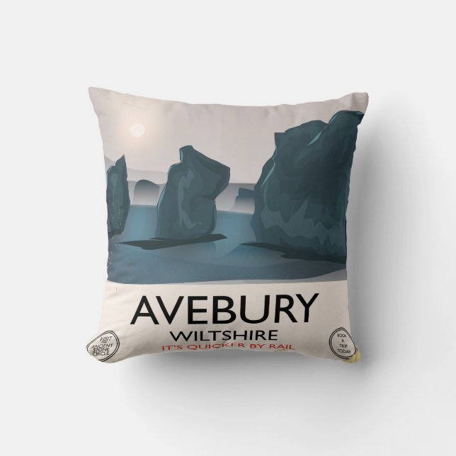 Avebury, Wiltshire Stone circle vintage travel. Throw Pillow (Front)