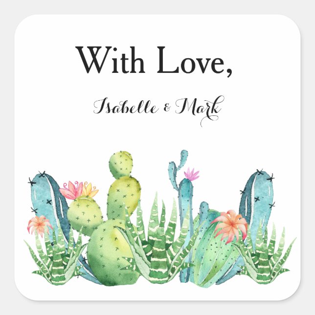 Avec Amour Boho Cactus Enveloppe Enveloppe Sticker (Devant)