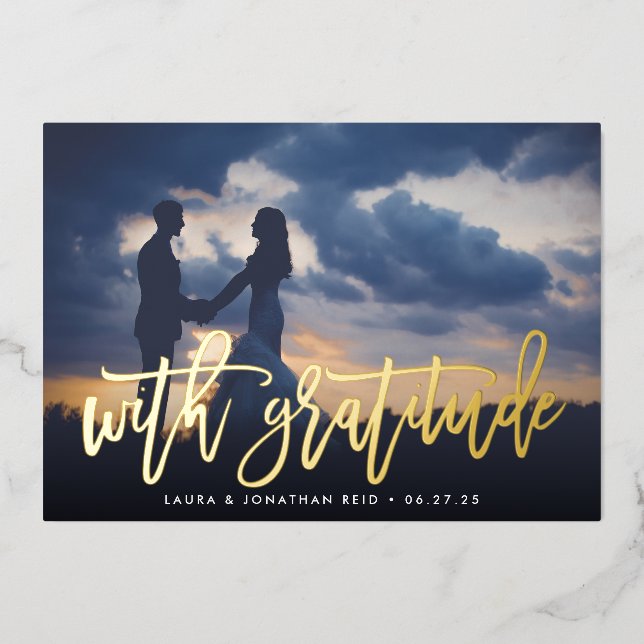 Avec gratitude | Carte de remerciements Mariage Go (Recto)