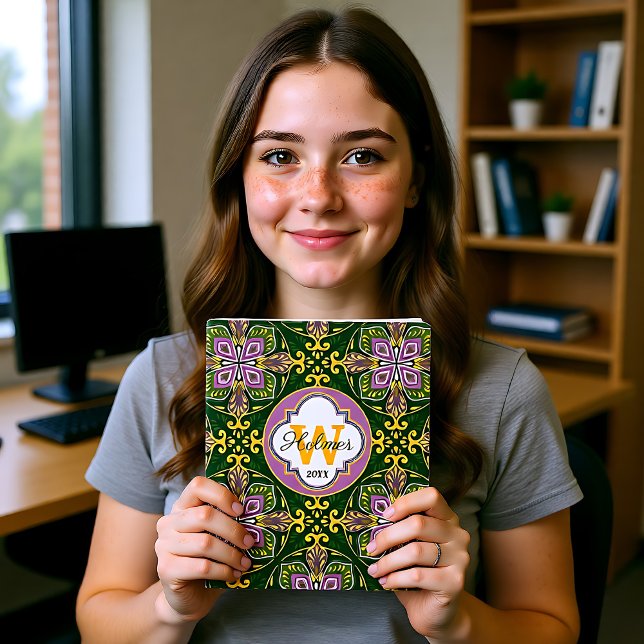 Avec le nom Olive et lavande Azulejos (With name Olive and lavender Azulejos Planner)