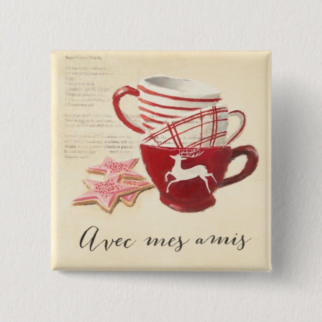 Avec Mes Amis 2 Inch Square Button (Front)
