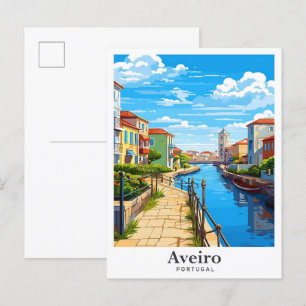Aveiro Portugal Art Vintage Travel Illustration Postcard