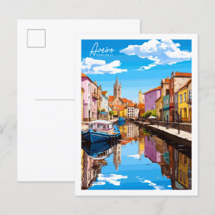 Aveiro Portugal vintage travel illustration Postcard