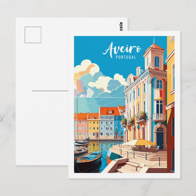 Aveiro Portugal vintage travel place illustration  Postcard (Front/Back)