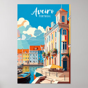 Aveiro Portugal vintage travel place illustration Poster