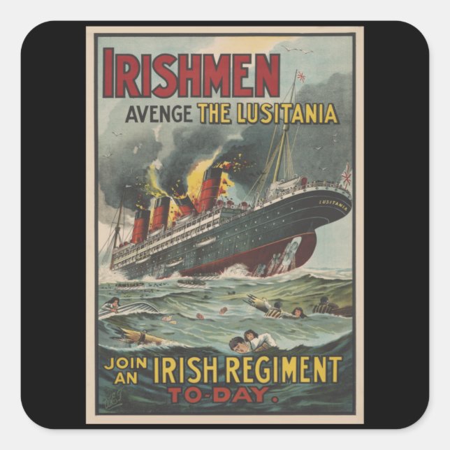 Avenge the Lusitania - Vintage England War Square Sticker (Front)