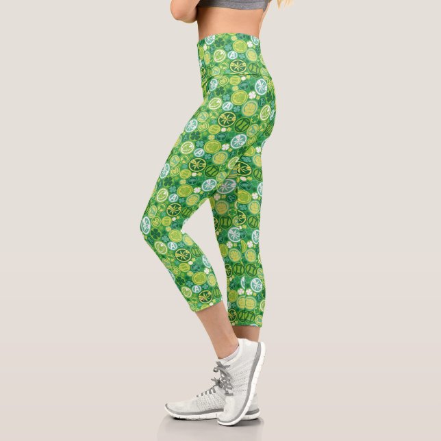 Avenger Icons & Shamrocks Pattern Capri Leggings (Left)