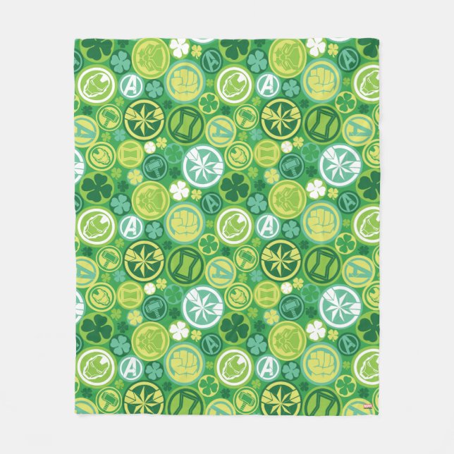 Avenger Icons & Shamrocks Pattern Fleece Blanket (Front)