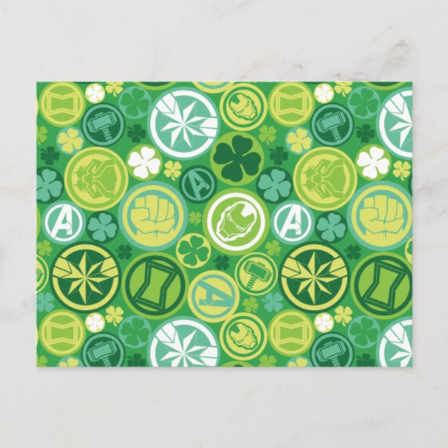 Avenger Icons & Shamrocks Pattern Postcard (Front)