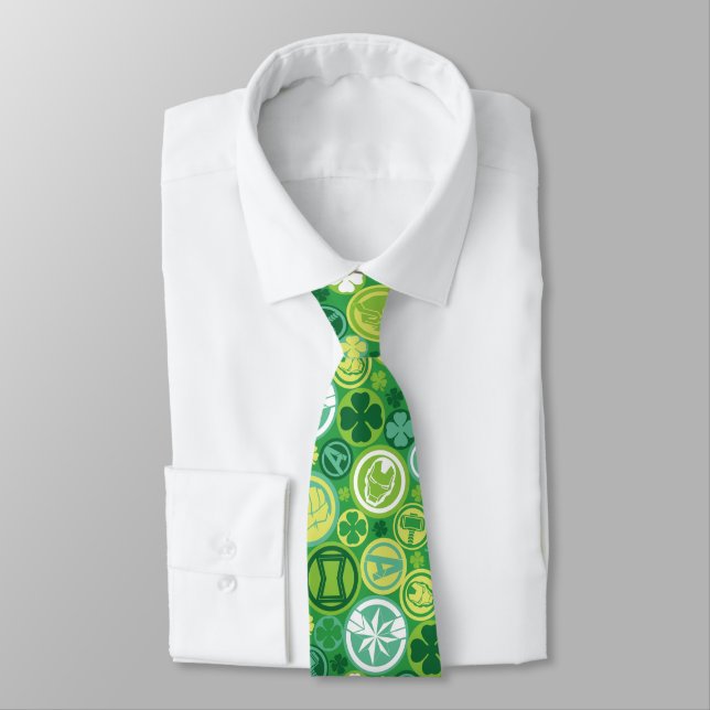 Avenger Icons & Shamrocks Pattern Tie (Tied)