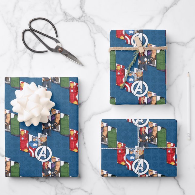 Avengers Assemble Characters Kid Pattern Wrapping Paper Sheet (Front)