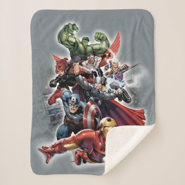 Avengers Attack Graphic Sherpa Blanket (Front)
