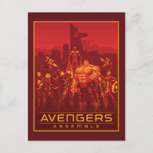 Avengers   Avengers Assemble Red City Skyline Postcard