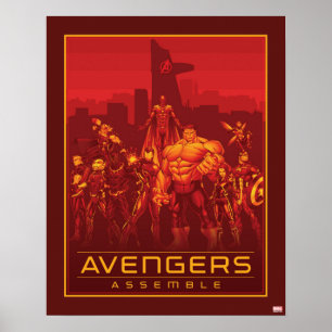 Avengers   Avengers Assemble Red City Skyline Poster